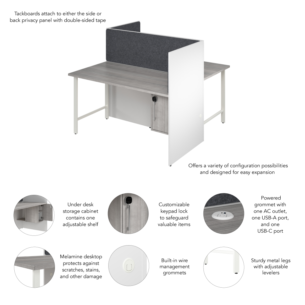 Shop Bush Business Furniture Hustle 60-inch 2 Person Office Cubicles with Locking Storage and Large Tackboards, Image 06, HUS023WHPG, #color_white/platinum gray