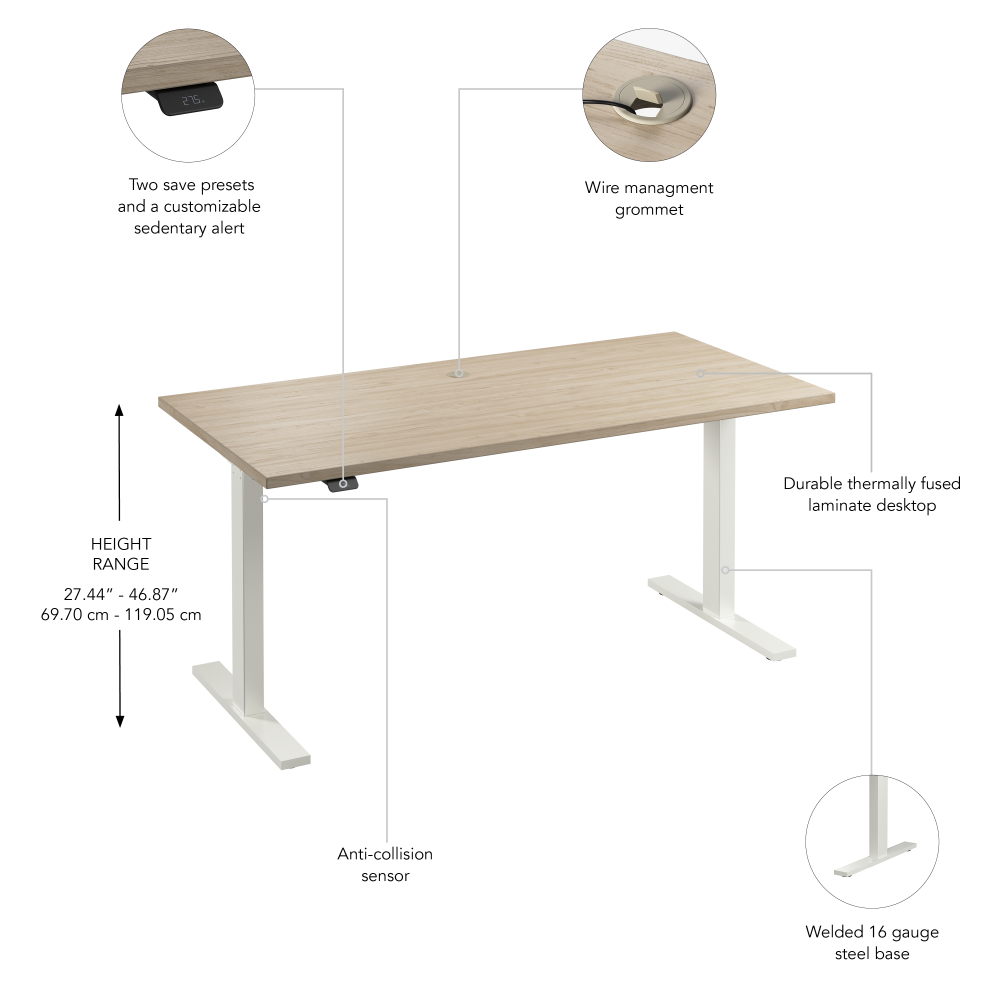 Shop Bush Business Furniture Move 60 Series 60W x 30D Electric Height Adjustable Standing Desk, Image 06, M6S6030NEWK, #color_natural elm/white powder coat