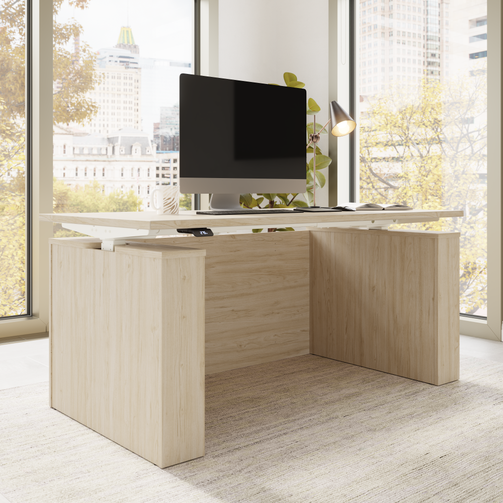 Shop Bush Business Furniture Stratus 60W x 30D Electric Height Adjustable Standing Desk with Modesty Panel, Image 03, SUT003NE, #color_natural elm
