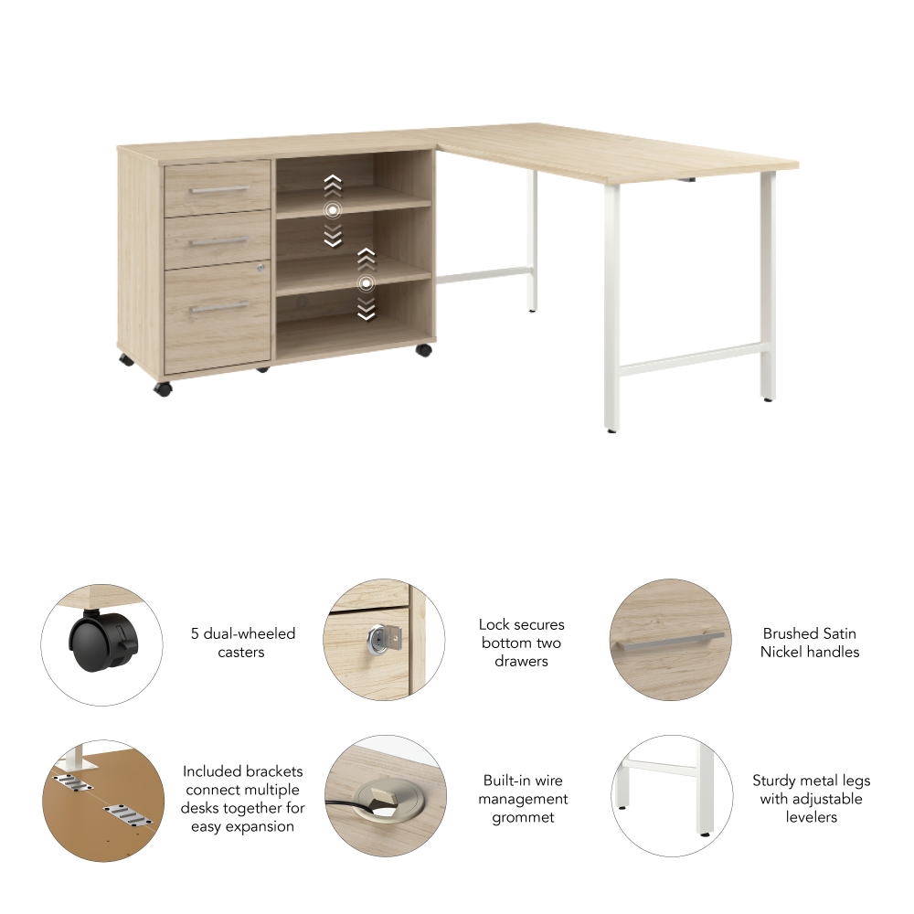 Shop Bush Business Furniture Hustle 60W x 30D Computer Desk and Storage Cabinet with Drawers and Shelves, Image 04, HUS009NE, #color_natural elm