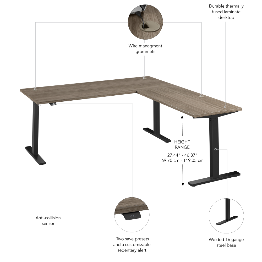 Shop Bush Business Furniture Move 60 Series 72W Height Adjustable L Shaped Standing Desk, Image 06, M6SL7278MHBK, #color_modern hickory/black powder coat