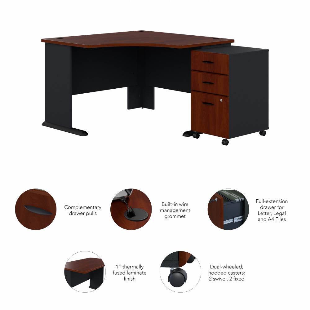 Shop Bush Business Furniture Series A 48W Corner Desk with Mobile File Cabinet, Image 06, SRA035HCSU, #color_hansen cherry/galaxy