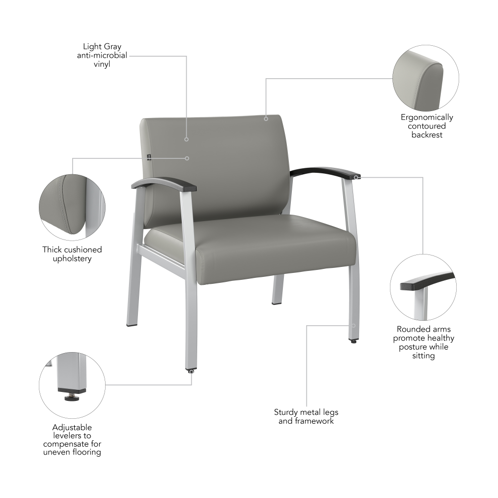 Shop Bush Business Furniture Arrive Bariatric Waiting Room Guest Chair with Arms, Image 08, CH3902GVL-03, #color_light gray vinyl