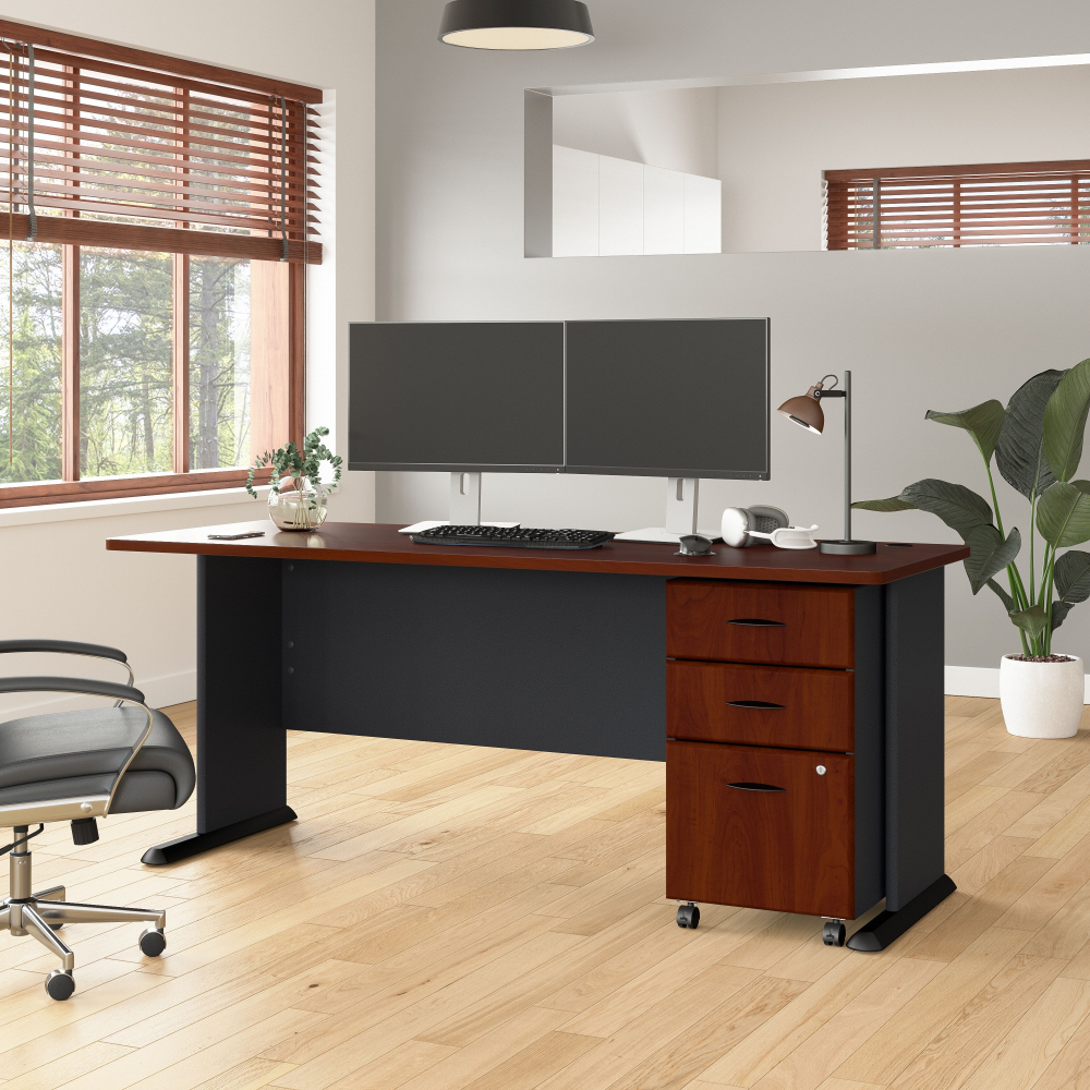 Shop Bush Business Furniture Series A 72W Desk with Mobile File Cabinet, Image 02, SRA013HCSU, #color_hansen cherry/galaxy
