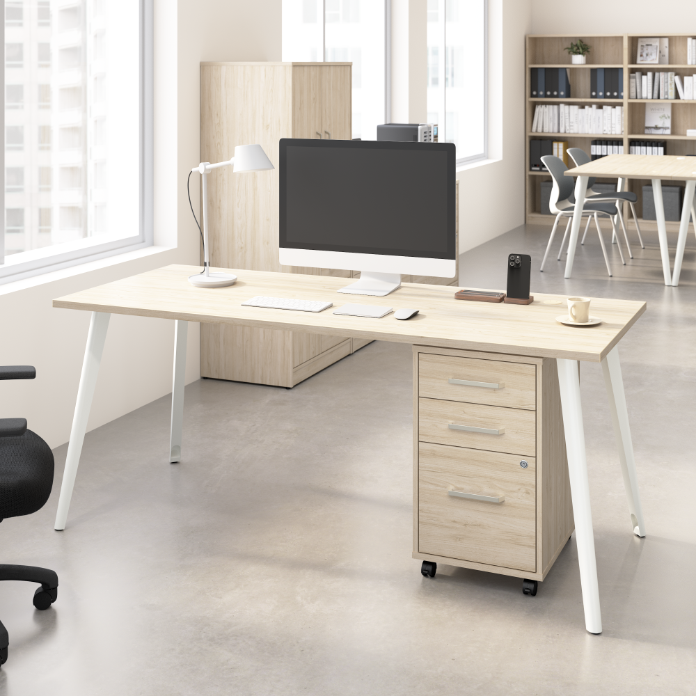 Shop Bush Business Furniture Vista 72W Desk with Splayed Metal Legs and 3 Drawer Mobile File Cabinet, Image 02, VST001NESU, #color_natural elm