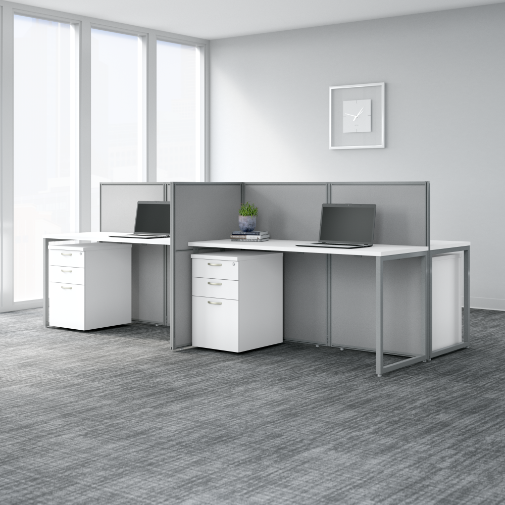 Shop Bush Business Furniture Easy Office 60W 2 Person Cubicle Desk Workstation with 45H Panels, Image 04, EOD460WH-03K, #color_pure white/silver gray fabric