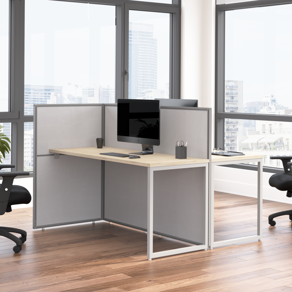 Shop Bush Business Furniture Easy Office 60-inch 2 Person Cubicle Desk with Low Panels, Image 02, EOD460NE-03K, #color_natural elm/silver gray fabric