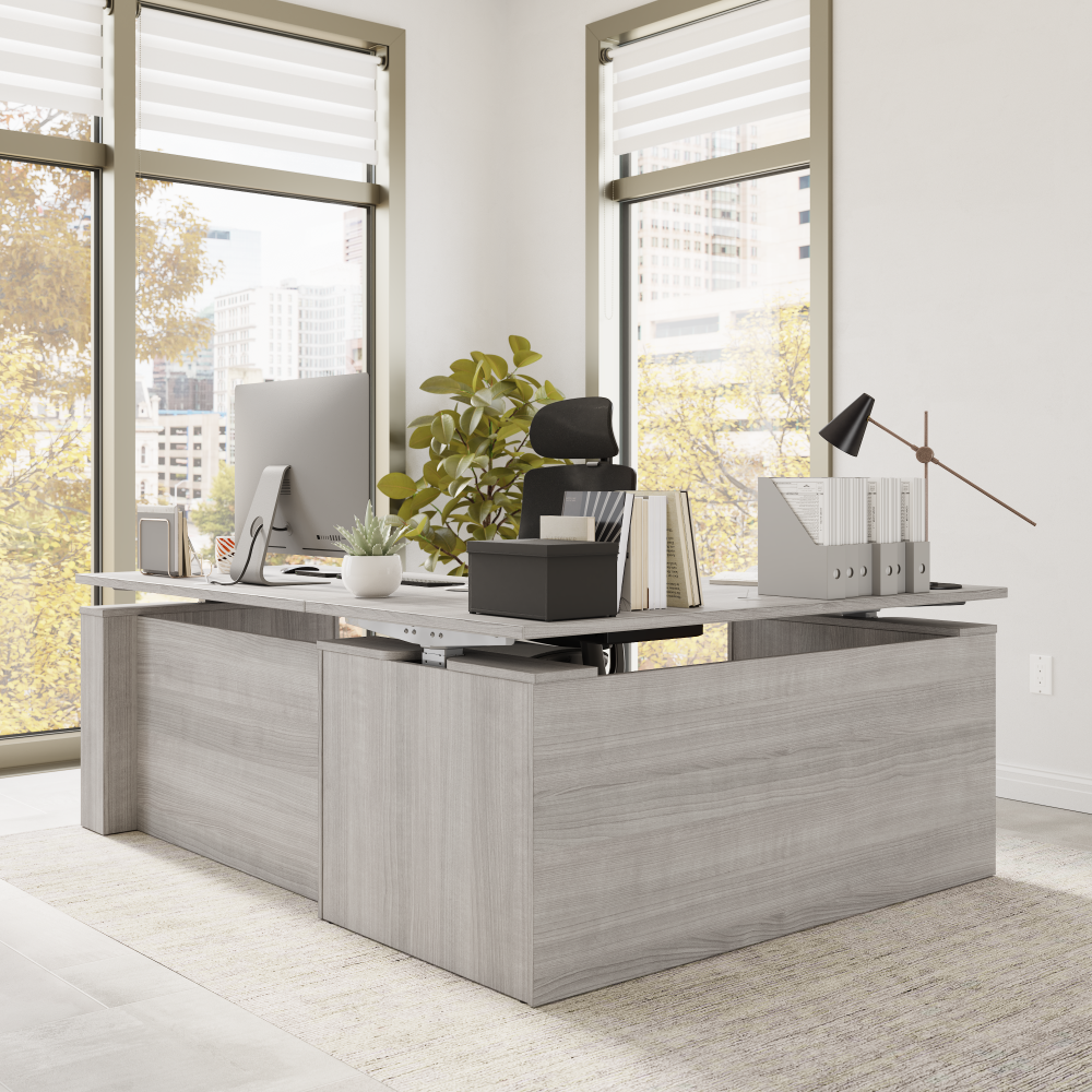 Shop Bush Business Furniture Stratus 60W x 78D Electric Height Adjustable L Shaped Standing Desk, Image 06, SUT013PG, #color_platinum gray