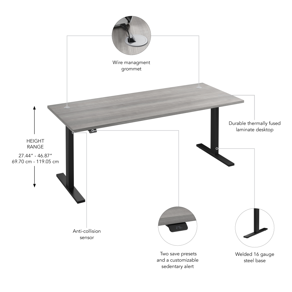 Shop Bush Business Furniture Move 60 Series 72W x 30D Electric Height Adjustable Standing Desk, Image 06, M6S7230PGBK, #color_platinum gray/black powder coat