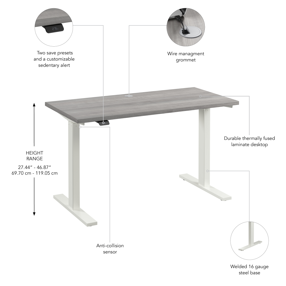 Shop Bush Business Furniture Move 60 Series 48W x 24D Electric Height Adjustable Standing Desk, Image 06, M6S4824PGWK, #color_platinum gray/white powder coat