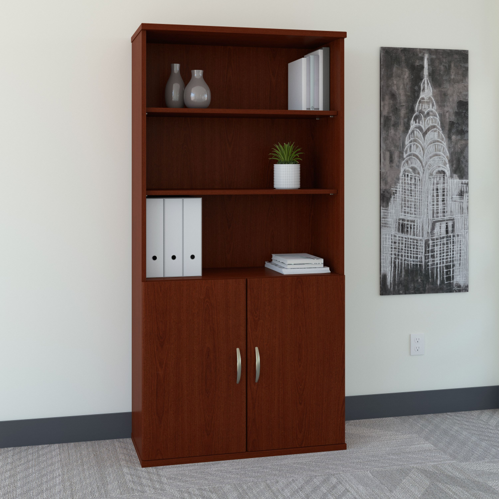 Shop Bush Business Furniture Series C 36W 5 Shelf Bookcase with Doors, Image 02, SRC103MA, #color_mahogany