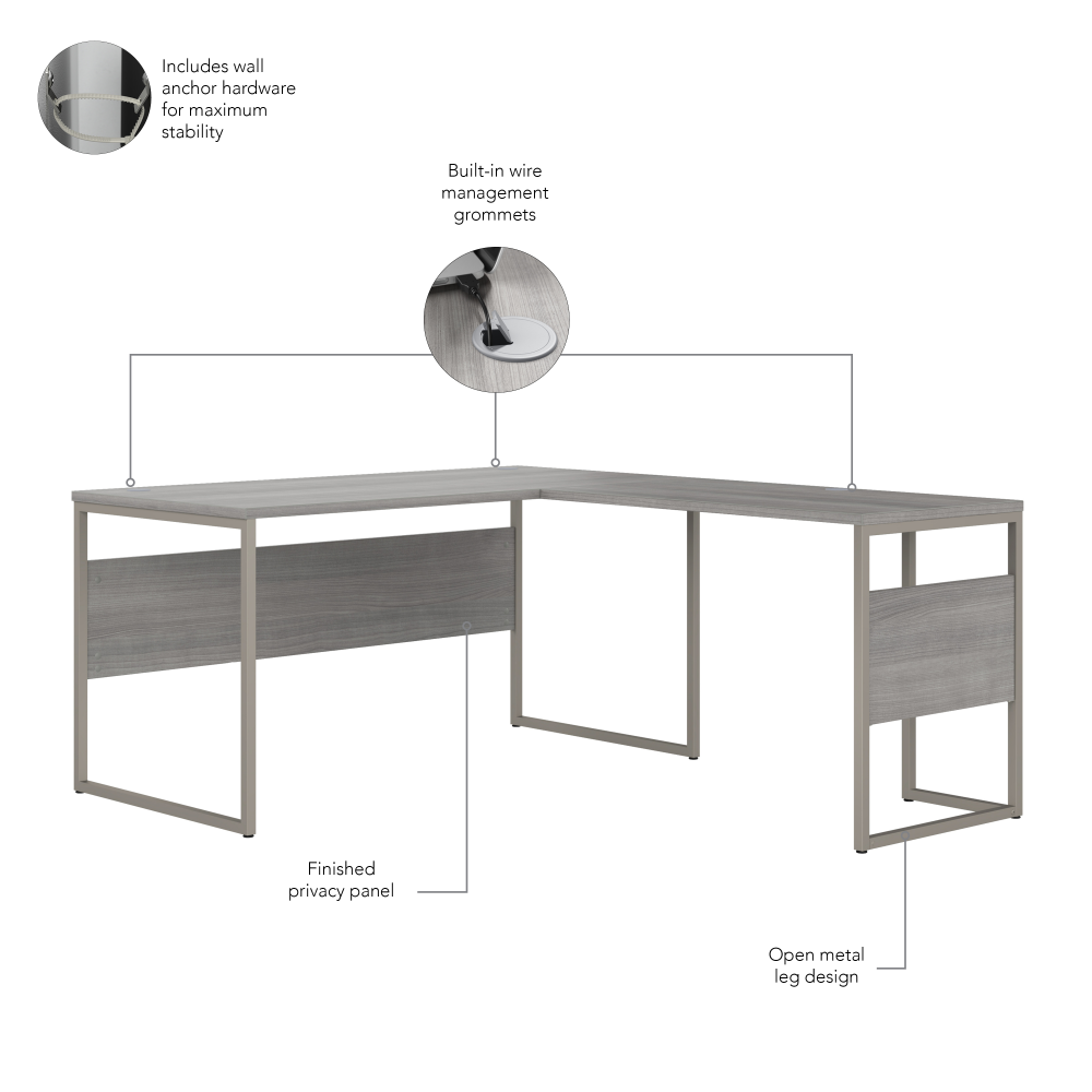 Shop Bush Business Furniture Hybrid 60W x 30D L Shaped Table Desk with Mobile File Cabinet, Image 06, HYB029PGSU, #color_platinum gray