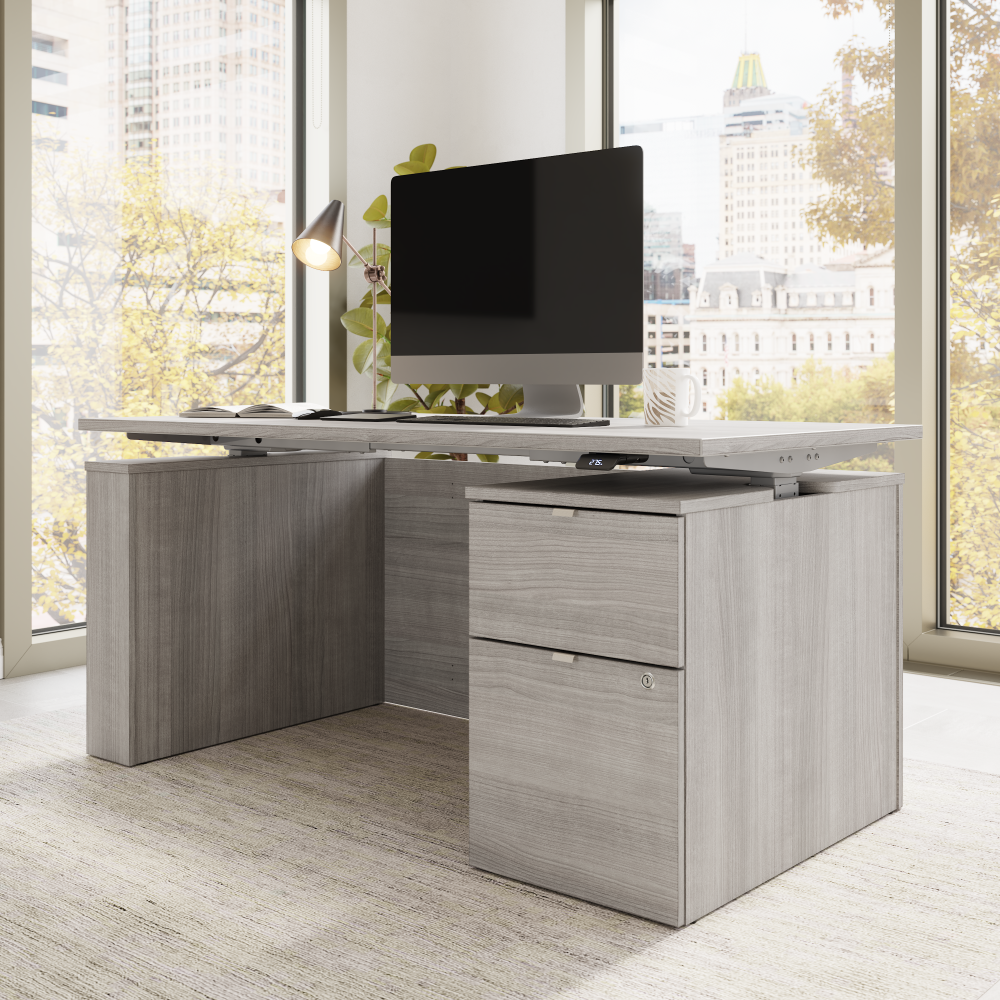 Shop Bush Business Furniture Stratus 60W x 30D Eletric Height Adjustable Standing Desk with File Cabinet, Image 04, SUT007PG, #color_platinum gray