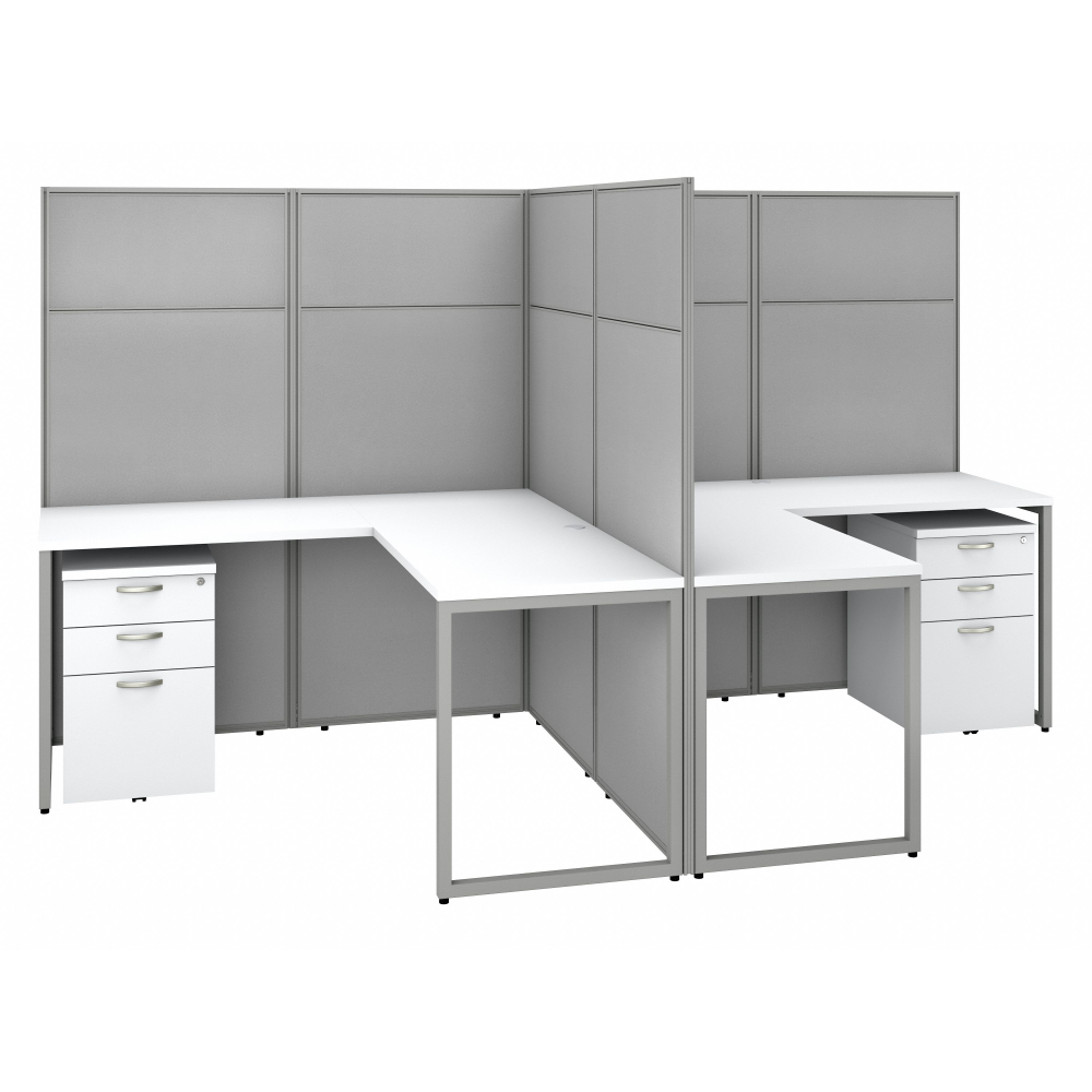 Shop Bush Business Furniture Easy Office 60W 2 Person L Shaped Cubicle Desk with Drawers and 66H Panels, Image 01, EODH56SWH-03K, #color_pure white/silver gray fabric