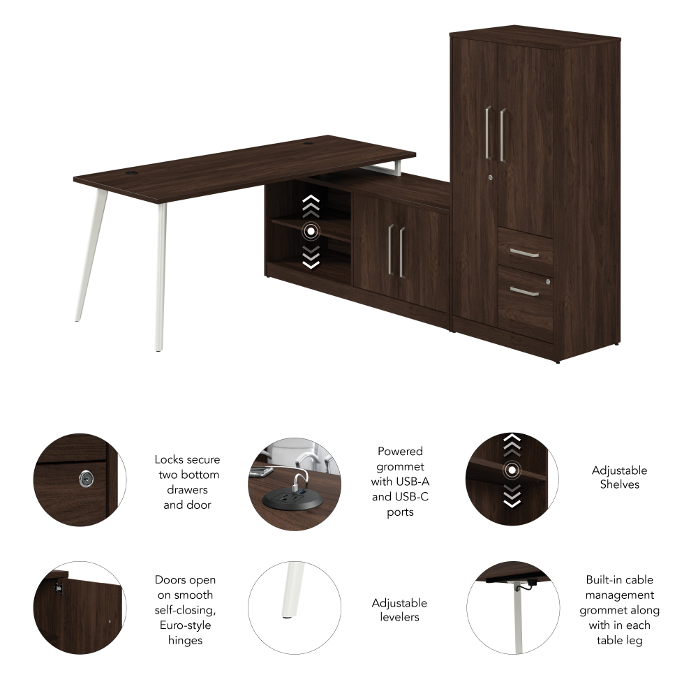Shop Bush Business Furniture Vista 72W L Shaped Desk with Metal Legs, Low Storage Cabinet, and Wardrobe, Image 06, VST009BW, #color_black walnut