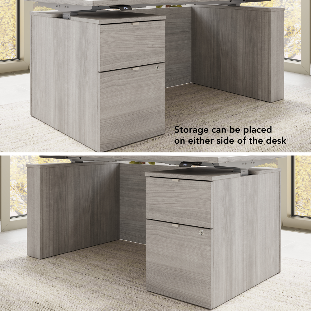 Shop Bush Business Furniture Stratus 60W x 30D Eletric Height Adjustable Standing Desk with File Cabinet, Image 06, SUT007PG, #color_platinum gray