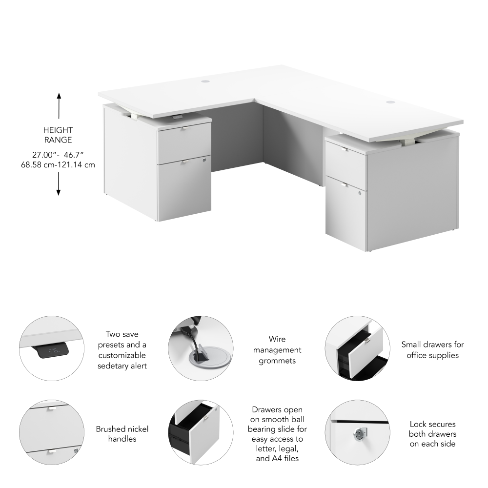 Shop Bush Business Furniture Stratus 60W x 78D Height Adjustable L Shaped Standing Desk with Drawers, Image 07, SUT017WH, #color_white