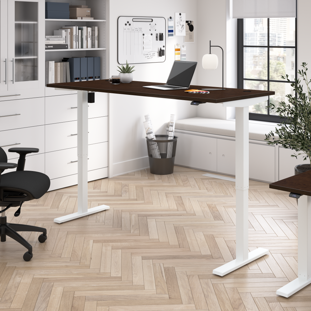 Shop Bush Business Furniture Move 40 Series 72W x 30D Electric Height Adjustable Standing Desk, Image 02, M4S7230MRWK, #color_mocha cherry/white powder coat