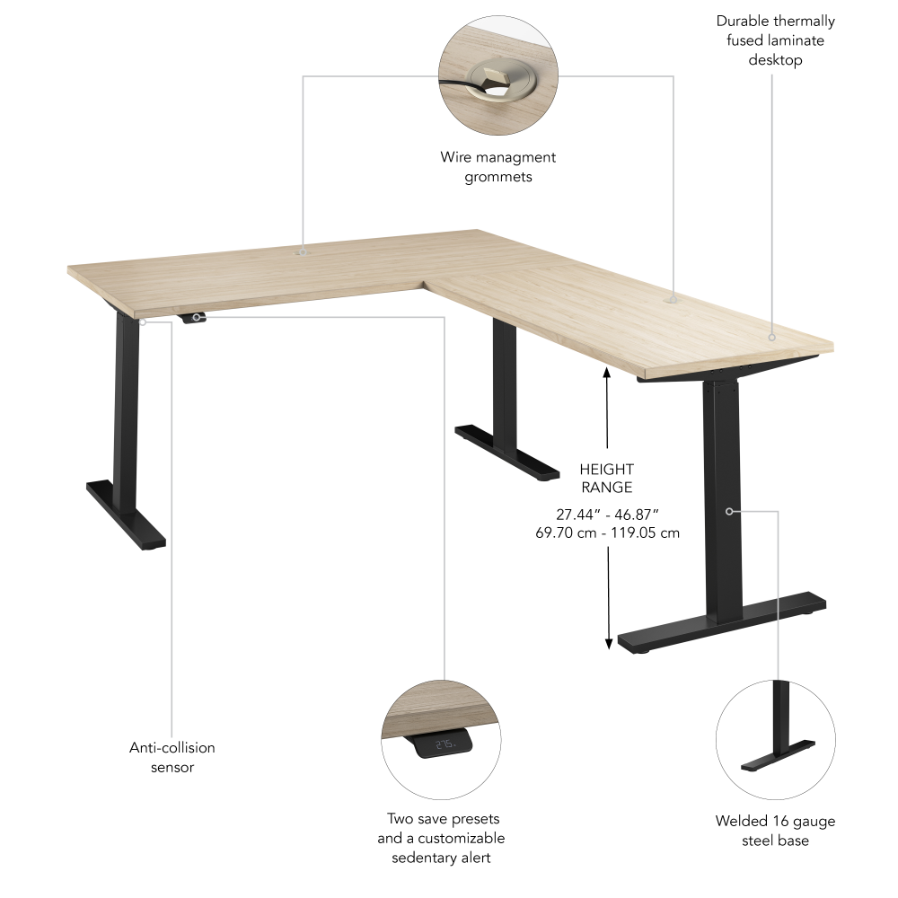Shop Bush Business Furniture Move 60 Series 60W Height Adjustable L Shaped Standing Desk, Image 06, M6SL6078NEBK, #color_natural elm/black powder coat