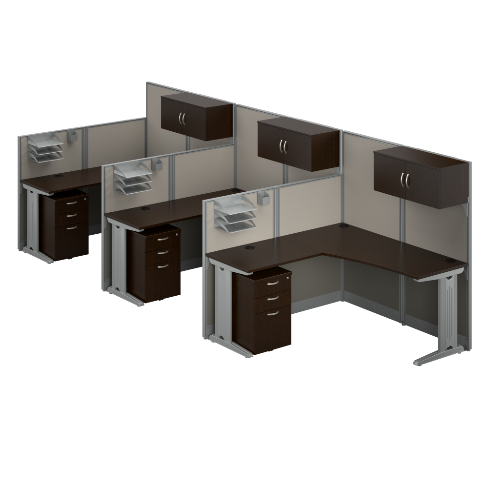 Shop Bush Business Furniture Office in an Hour 3 Person L Shaped Cubicle Desks with Storage, Drawers, and Organizers, Image 01, OIAH006MR, #color_mocha cherry