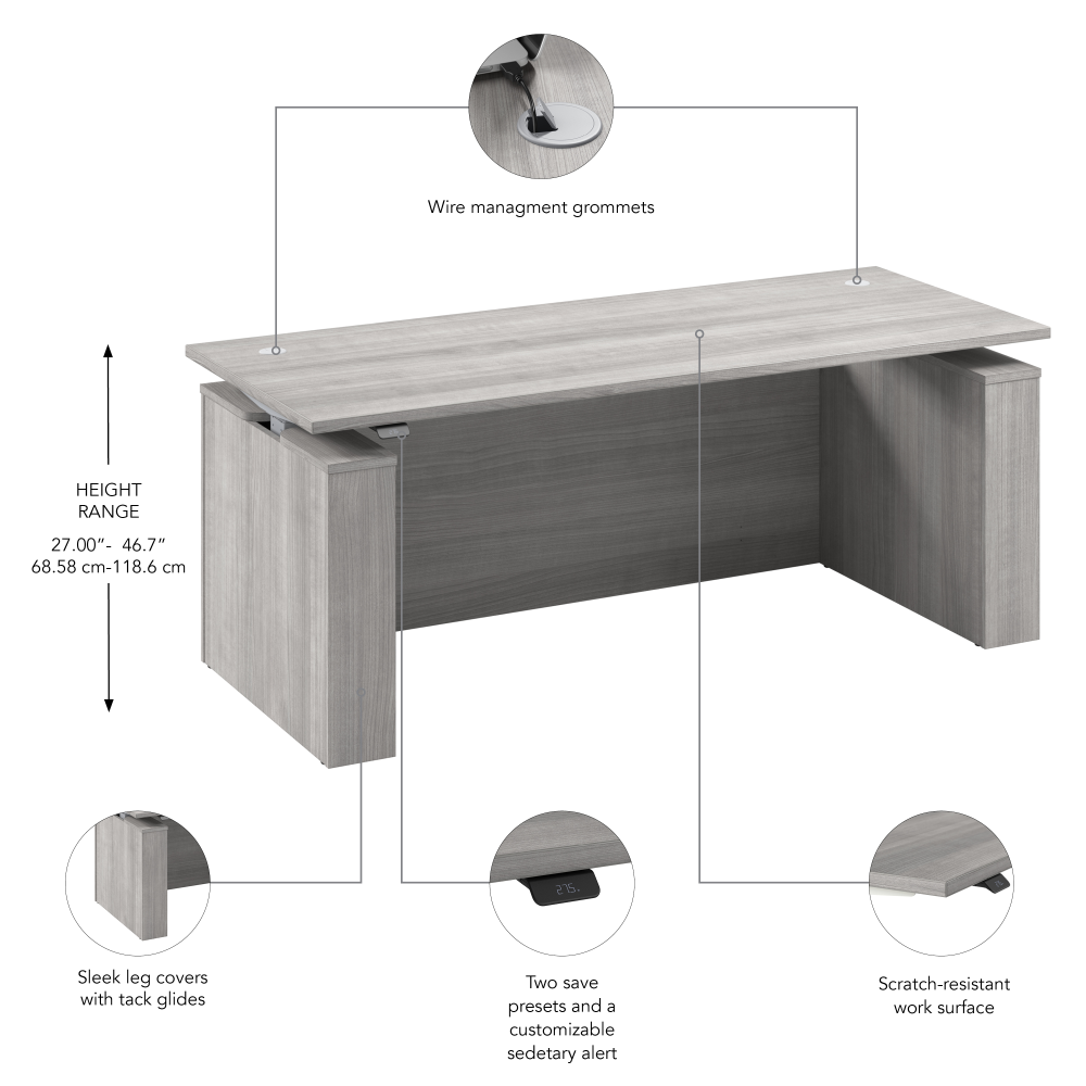 Shop Bush Business Furniture Stratus 72W x 30D Electric Height Adjustable Standing Desk with Modesty Panel, Image 07, SUT004PG, #color_platinum gray