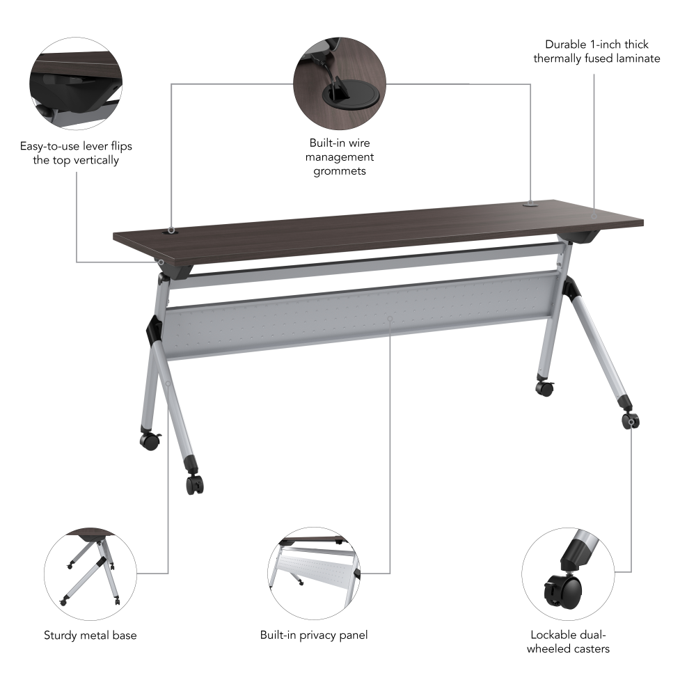 Shop Bush Business Furniture Envision 72W Folding Training Table, Image 06, NVW172SGK, #color_storm gray/cool gray metallic