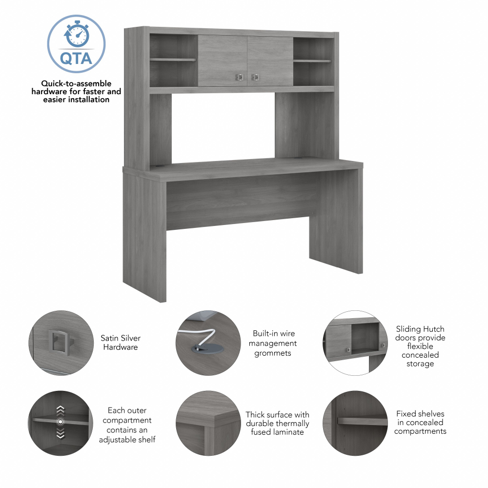 Shop Bush Business Furniture Echo 60W Credenza Desk with Hutch, Image 07, ECH030MG, #color_modern gray
