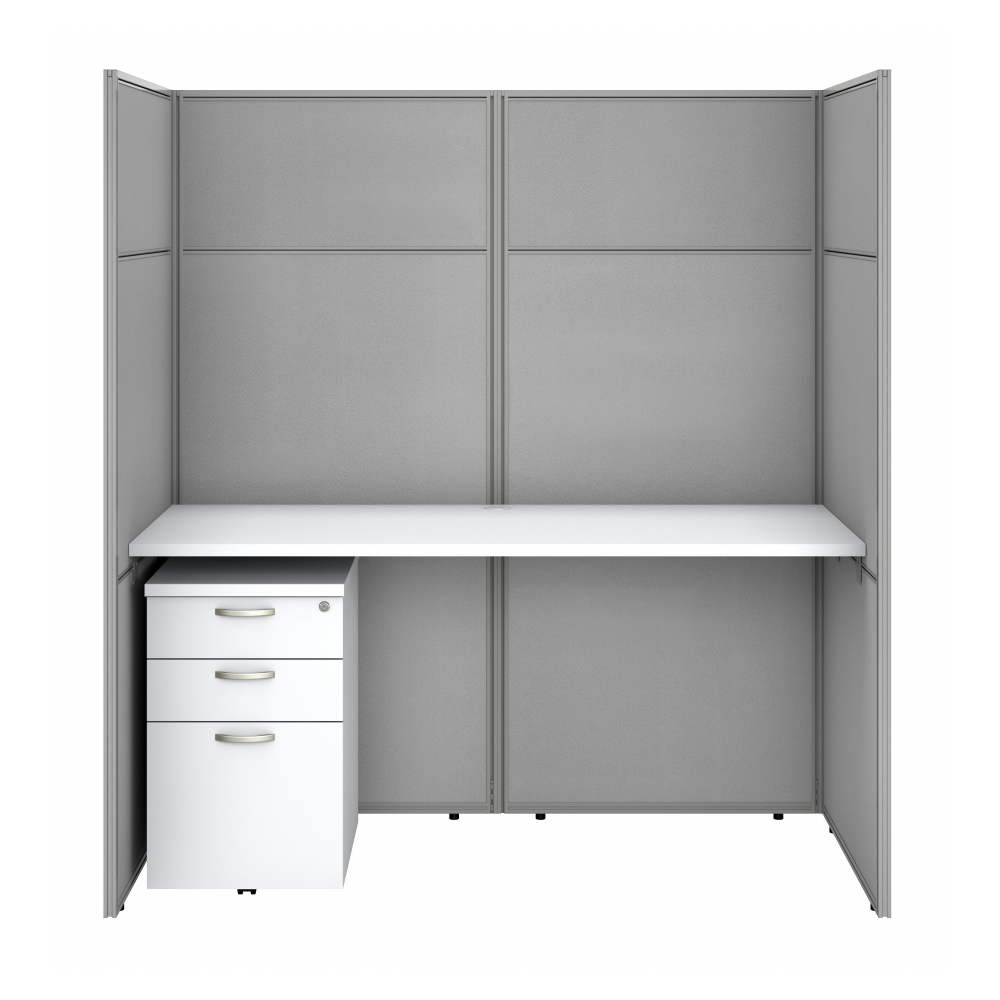 Shop Bush Business Furniture Easy Office 60W Cubicle Desk with File Cabinet and 66H Closed Panels Workstation, Image 03, EODH26SWH-03K, #color_pure white/silver gray fabric