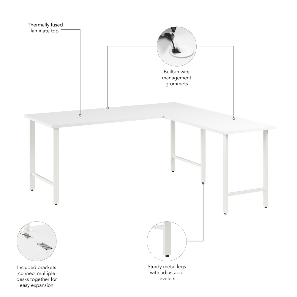 Shop Bush Business Furniture Hustle 72W x 30D L Shaped Computer Desk with Metal Legs, Image 07, HUS001WH, #color_white