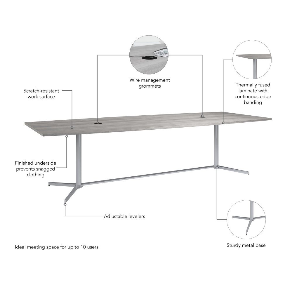 Shop Bush Business Furniture 120-inch Office Conference Table with Metal Base, Image 05, 99TBM120PGSVK, #color_platinum gray