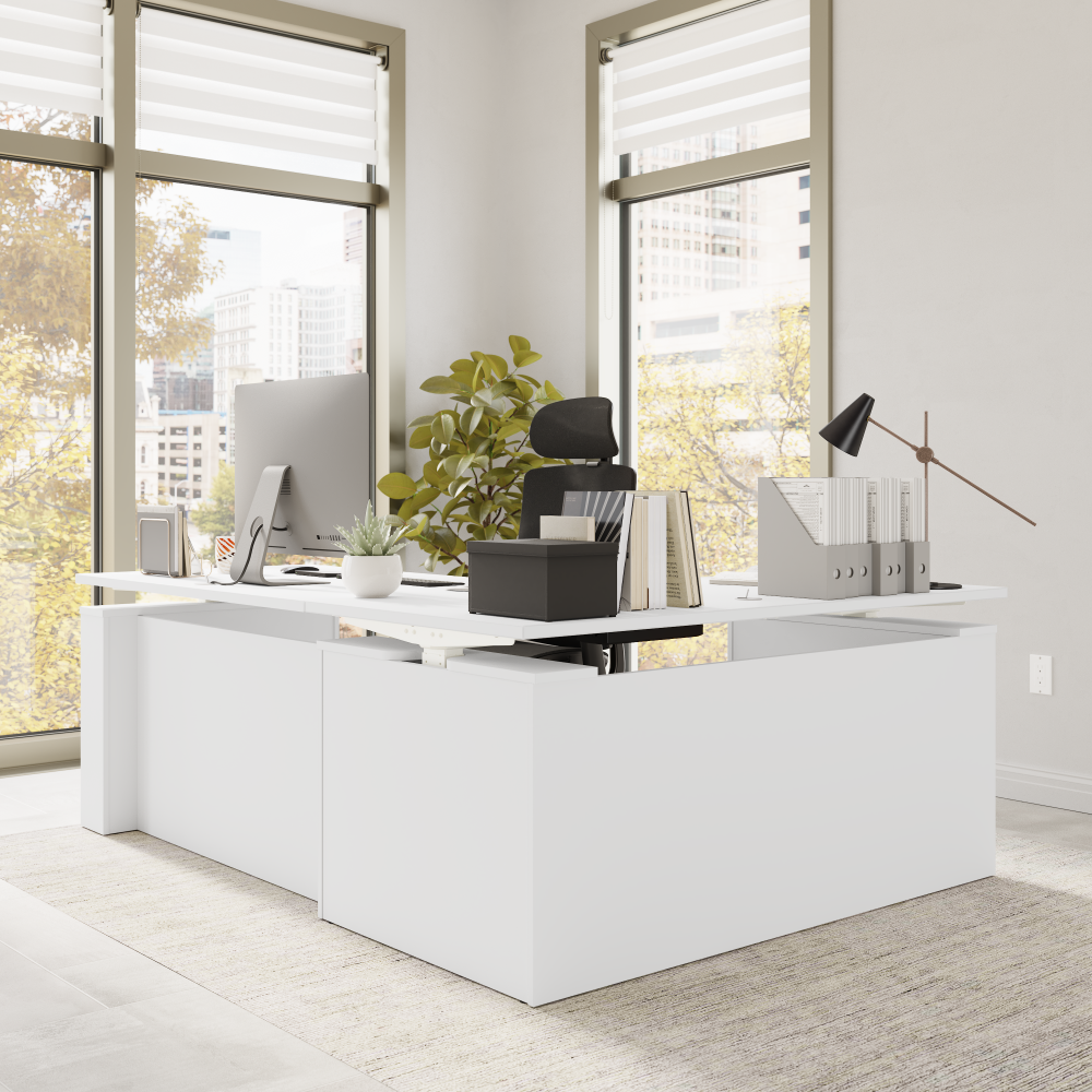 Shop Bush Business Furniture Stratus 60W x 78D Electric Height Adjustable L Shaped Standing Desk, Image 06, SUT013WH, #color_white