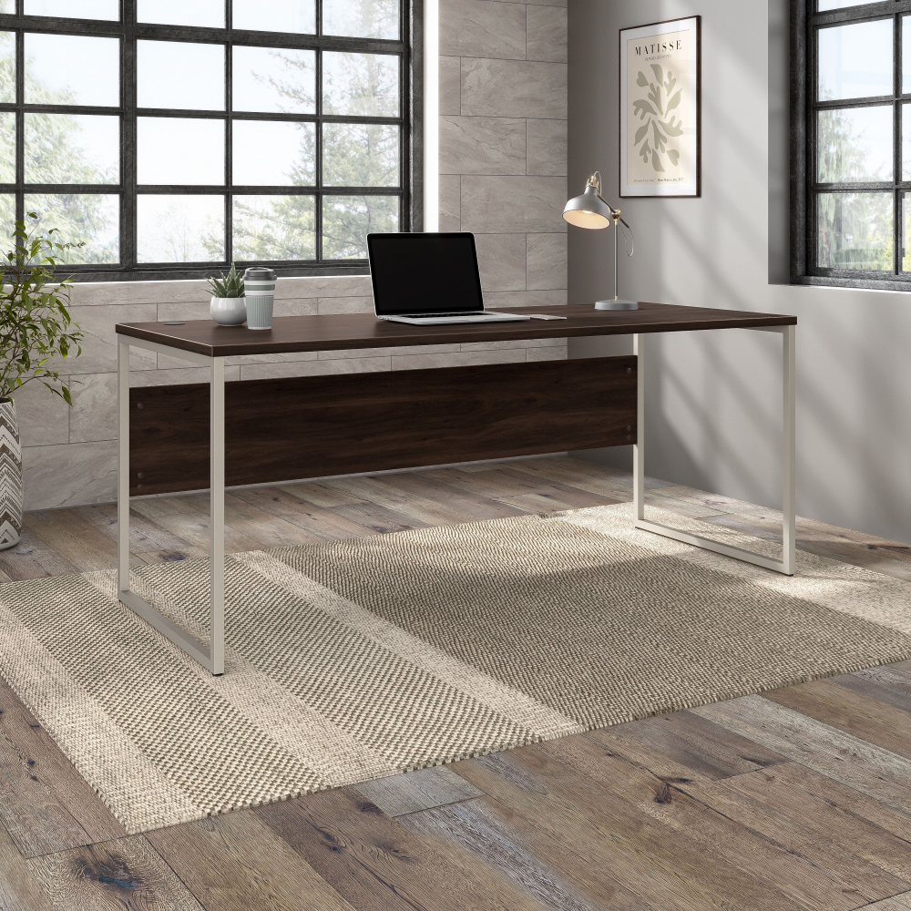 Shop Bush Business Furniture Hybrid 72W x 30D Computer Table Desk with Metal Legs, Image 02, HYD373BW, #color_black walnut