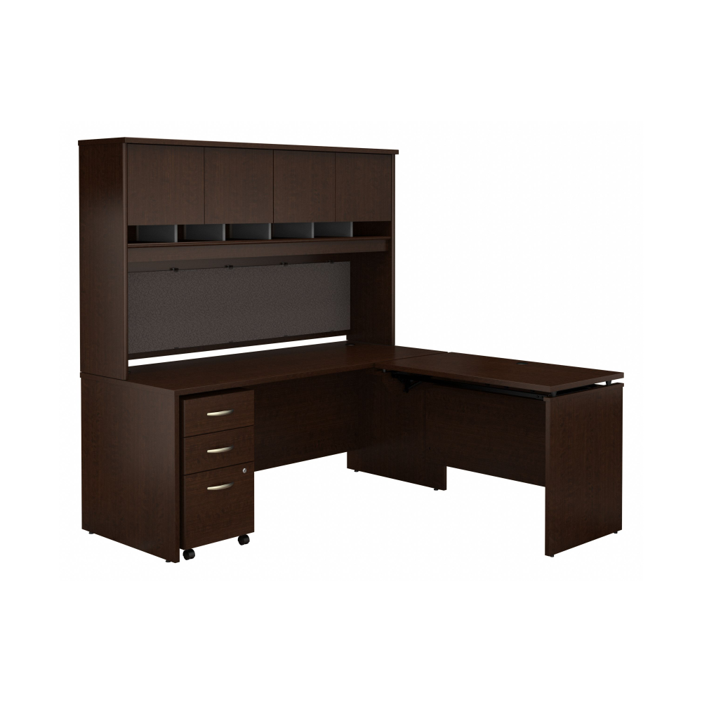 Shop Bush Business Furniture Series C 72W x 30D 3 Position Sit to Stand L Shaped Desk with Hutch and Mobile File Cabinet, Image 03, SRC124MRSU, #color_mocha cherry