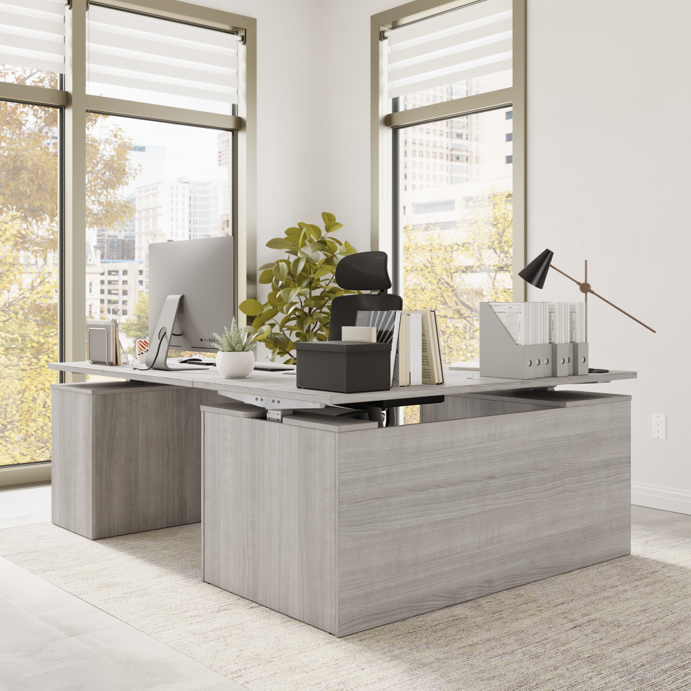 Shop Bush Business Furniture Stratus 60W x 78D Height Adjustable L Shaped Standing Desk with Drawers, Image 06, SUT017PG, #color_platinum gray