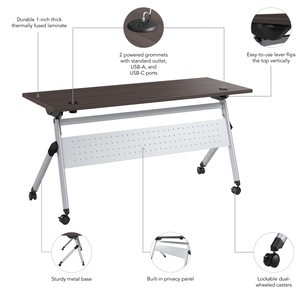 Shop Bush Business Furniture Envision 60W Folding Training Table with Powered Grommets, Image 06, NVS009SG, #color_storm gray/cool gray metallic