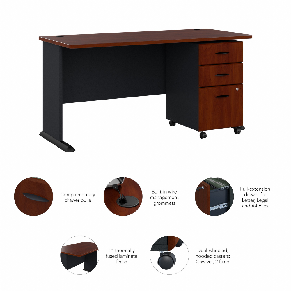 Shop Bush Business Furniture Series A 60W Desk with Mobile File Cabinet, Image 06, SRA003HCSU, #color_hansen cherry