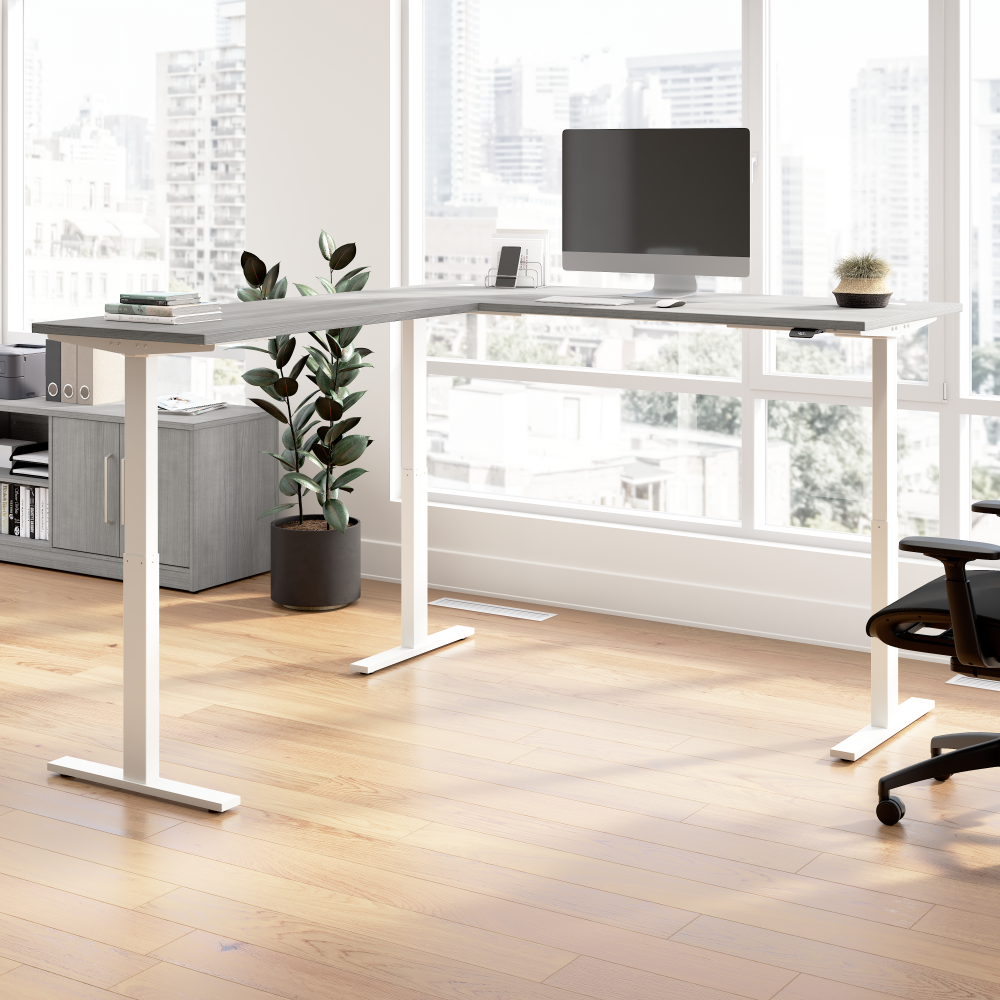 Shop Bush Business Furniture Move 60 Series 72W Height Adjustable L Shaped Standing Desk, Image 02, M6SL7278PGWK, #color_platinum gray/white powder coat