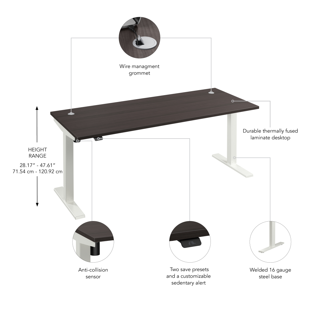 Shop Bush Business Furniture Move 40 Series 72W x 30D Electric Height Adjustable Standing Desk, Image 06, M4S7230SGWK, #color_storm gray/white powder coat