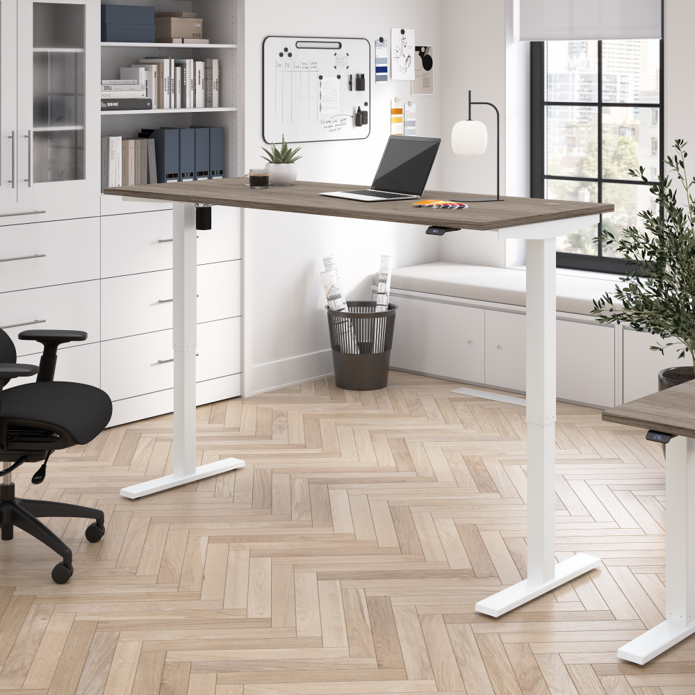 Shop Bush Business Furniture Move 40 Series 72W x 30D Electric Height Adjustable Standing Desk, Image 02, M4S7230MHWK, #color_modern hickory/white powder coat