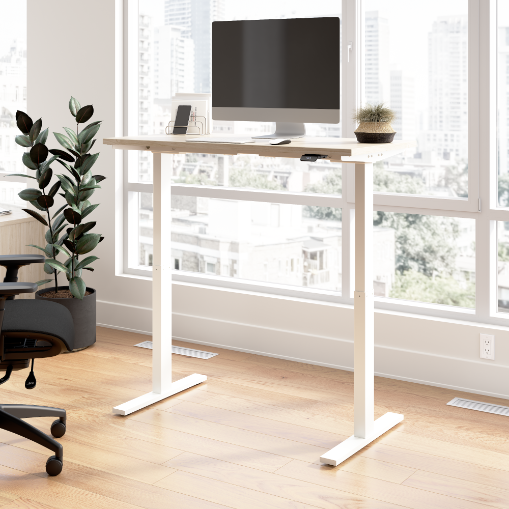 Shop Bush Business Furniture Move 60 Series 48W x 24D Electric Height Adjustable Standing Desk, Image 02, M6S4824NEWK, #color_natural elm/white powder coat