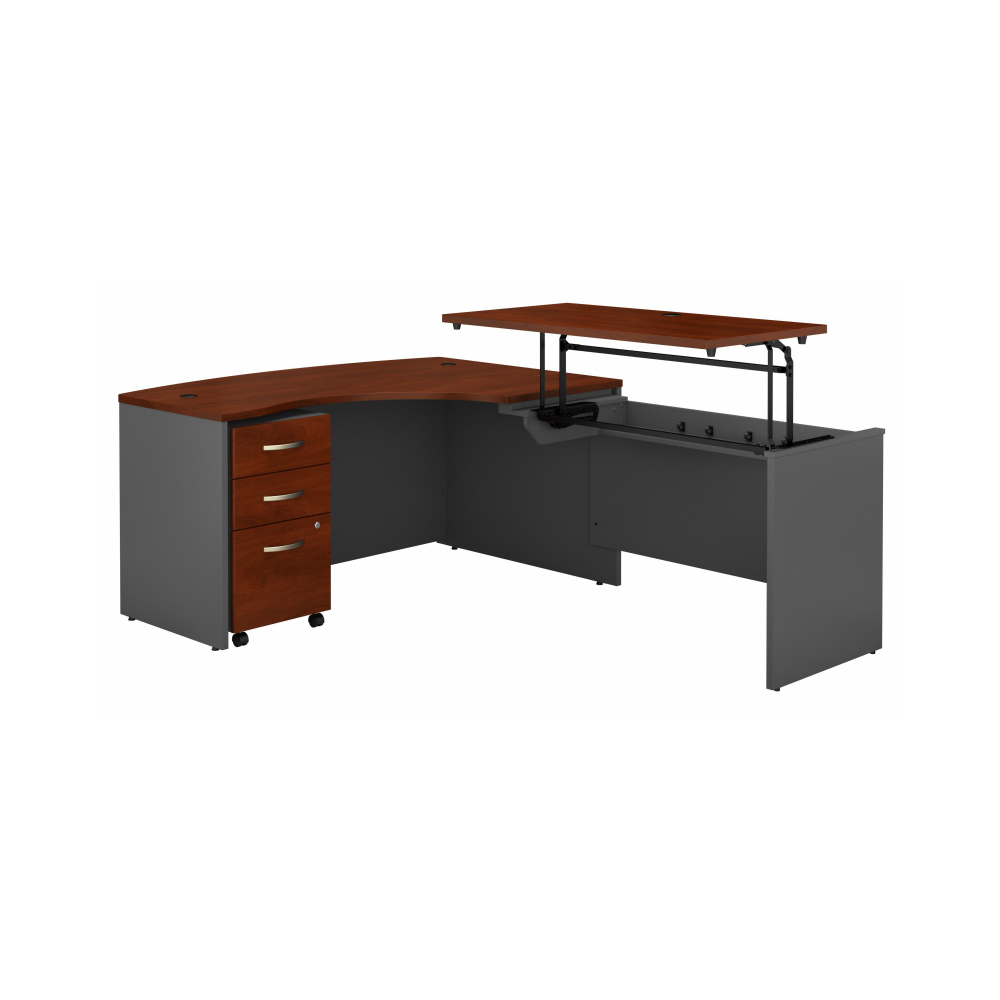 Shop Bush Business Furniture Series C 60W x 43D Right Hand 3 Position Sit to Stand L Shaped Desk with Mobile File Cabinet, Image 01, SRC128HCSU, #color_hansen cherry/graphite gray