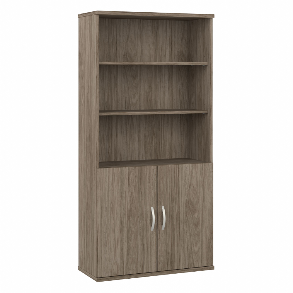 Shop Bush Business Furniture Hybrid Tall 5 Shelf Bookcase with Doors, Image 01, HYB024MH, #color_modern hickory