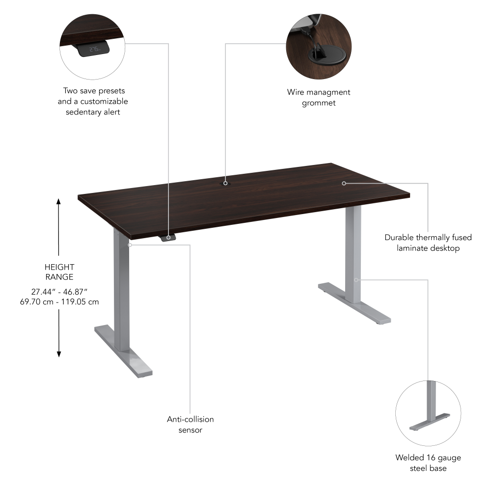 Shop Bush Business Furniture Move 60 Series 60W x 30D Electric Height Adjustable Standing Desk, Image 06, M6S6030BWSK, #color_black walnut/cool gray metallic