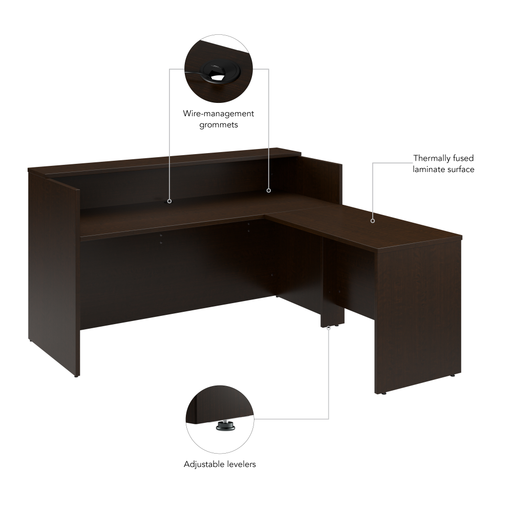 Shop Bush Business Furniture Arrive 72W x 72D L Shaped Reception Desk with Shelf, Image 07, ARV006MR, #color_mocha cherry