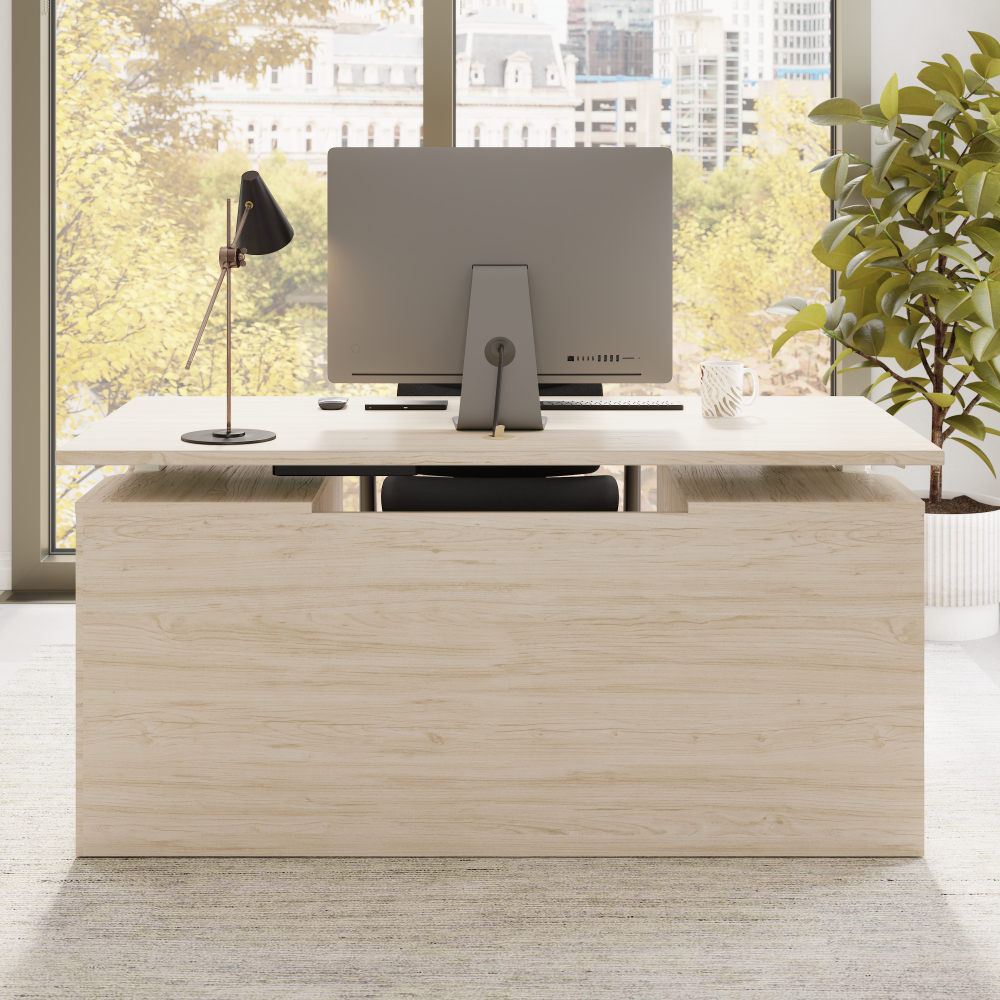 Shop Bush Business Furniture Stratus 60W x 30D Electric Height Adjustable Standing Desk with Modesty Panel, Image 06, SUT003NE, #color_natural elm
