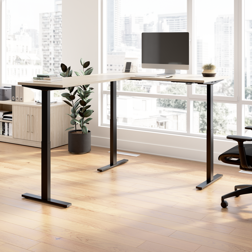 Shop Bush Business Furniture Move 60 Series 60W Height Adjustable L Shaped Standing Desk, Image 02, M6SL6078NEBK, #color_natural elm/black powder coat