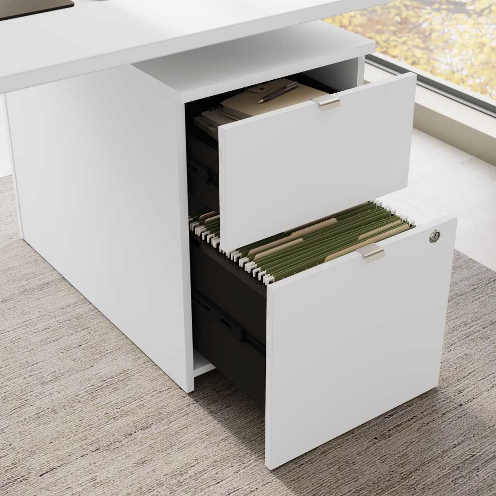 Shop Bush Business Furniture Stratus 72W x 30D Electric Standing Desk with Drawers and Modesty Panel, Image 05, SUT012WH, #color_white