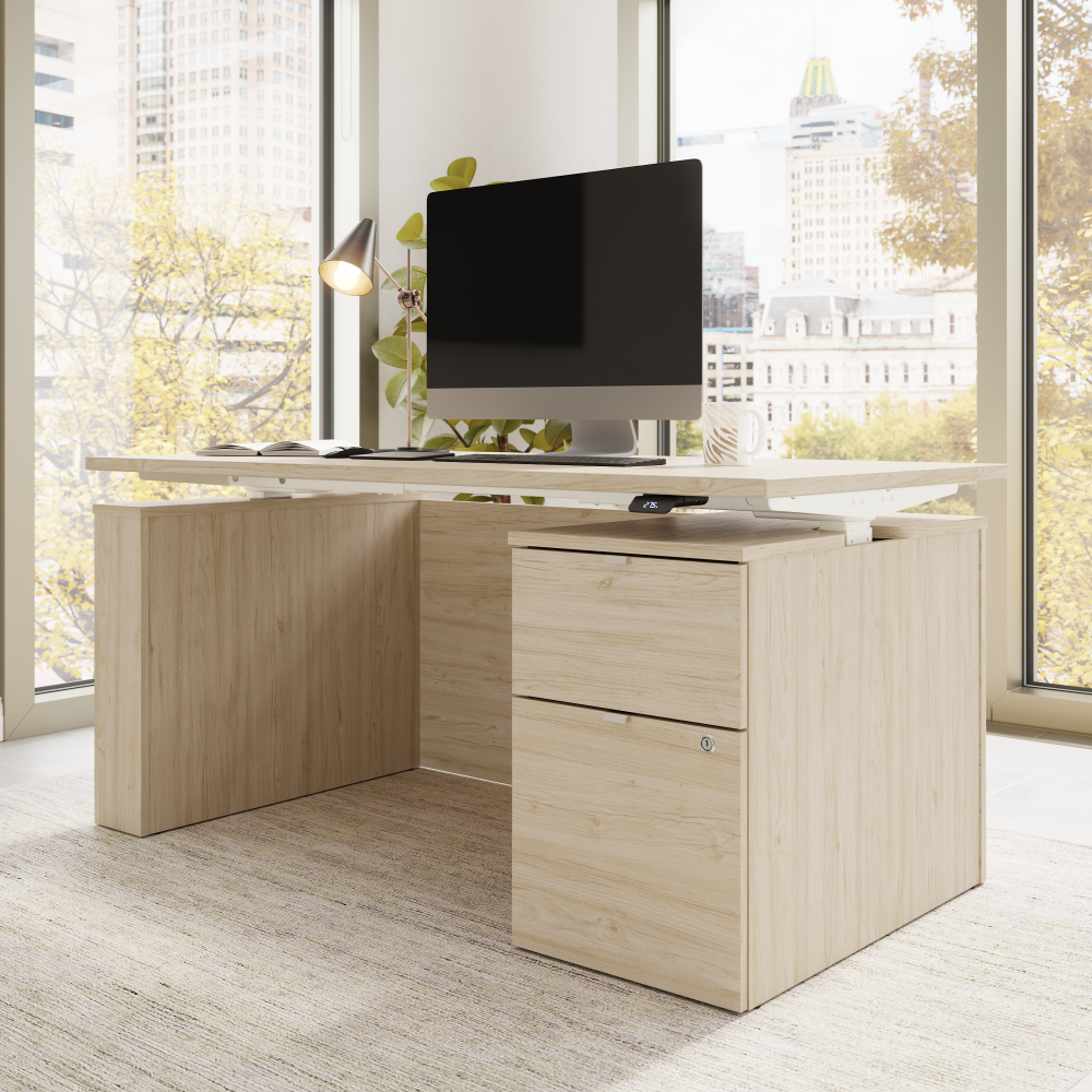 Shop Bush Business Furniture Stratus 60W x 30D Eletric Height Adjustable Standing Desk with File Cabinet, Image 04, SUT007NE, #color_natural elm