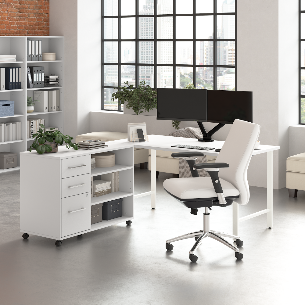 Shop Bush Business Furniture Hustle 60W x 30D Computer Desk and Storage Cabinet with Drawers and Shelves, Image 02, HUS009WH, #color_white
