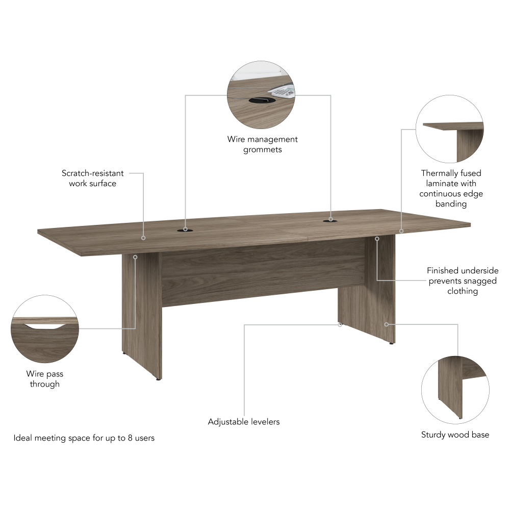 Shop Bush Business Furniture 96-inch Office Conference Table with Wood Base, Image 06, 99TB9642MHK, #color_modern hickory